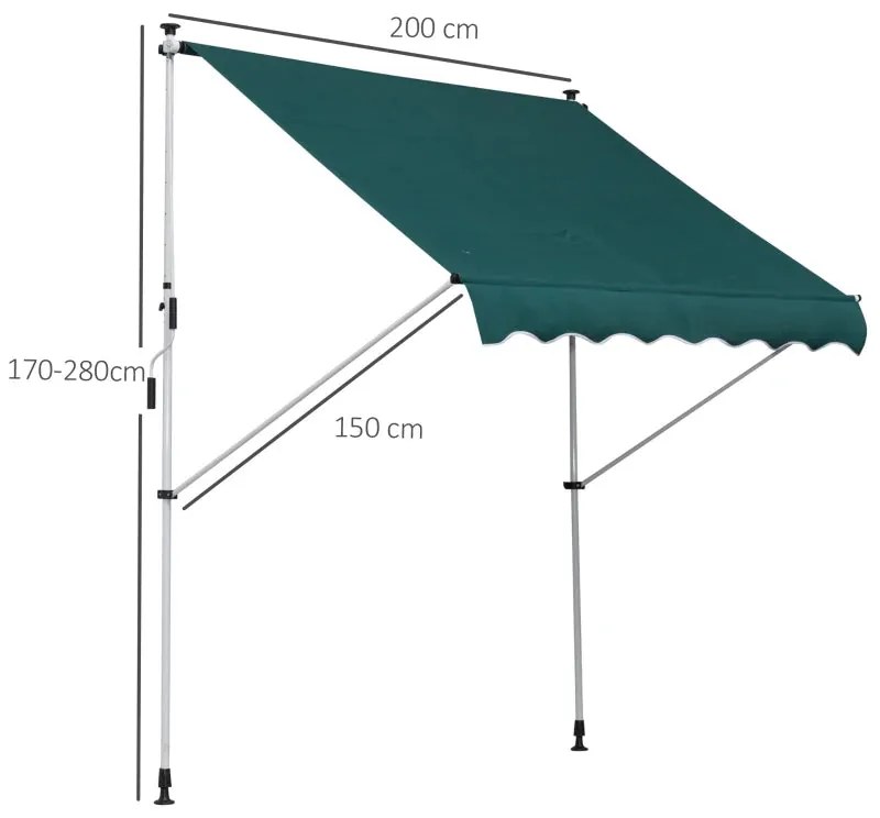 Toldo Portátil Ajustável com Manivela - 200x150cm - Verde