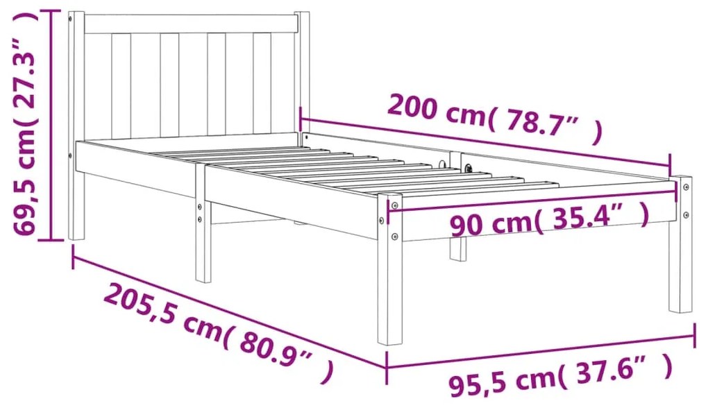 Cama sem colchão 90x200 cm pinho maciço castanho-mel
