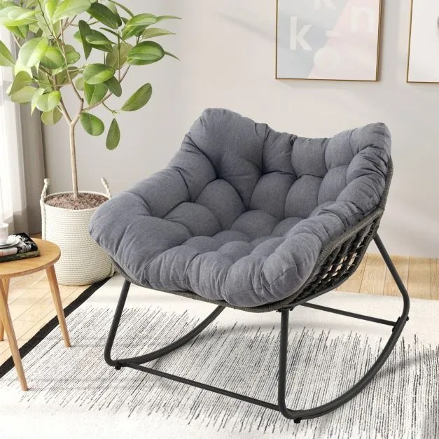 Poltrona de baloiço jardim ou sala com almofada grossa e removível extragrande Poltrona relaxante Cinzenta
