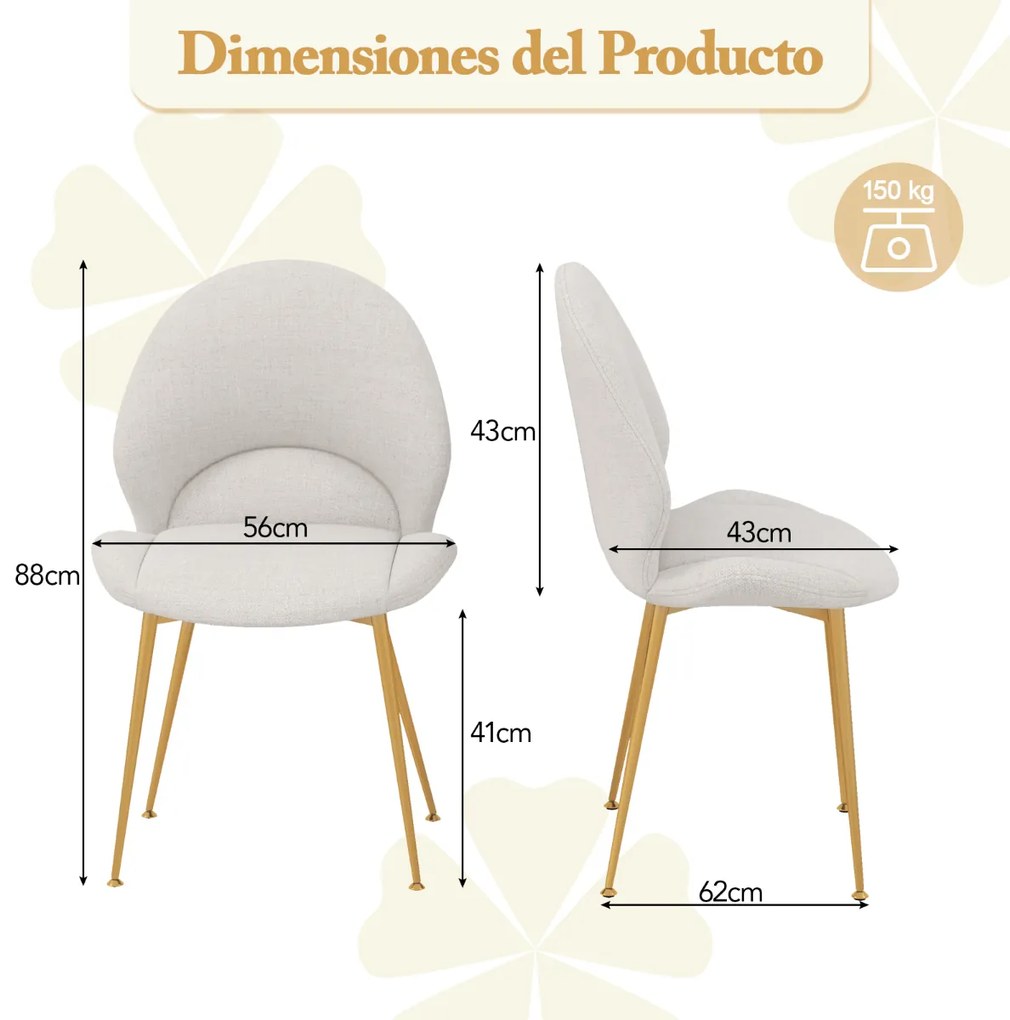 Conjunto de 2 cadeiras de jantar estofada com costas curvas Costas Assento largo sem braços para sala de estar Sala de jantar Carga 150 kg Cinzento