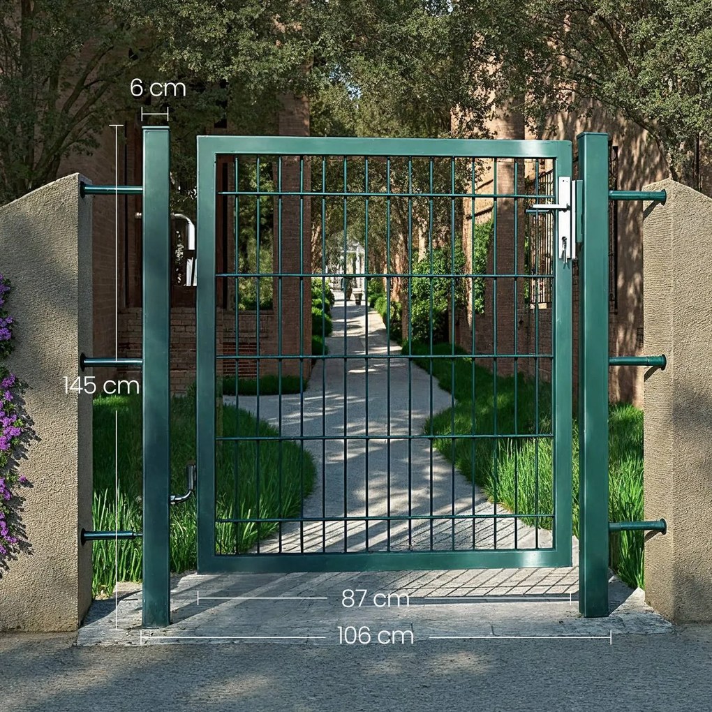 Portão de jardim em aço galvanizado, porta de jardim, portão de vedação 106 x 6 x 145 cm Verde