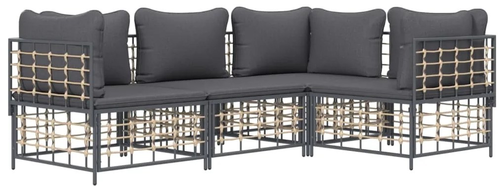 4 pcs conjunto lounge de jardim c/ almofadões vime PE antracite