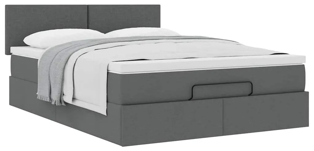 Cama otomana com colchão 140x200 cm tecido cinzento escuro