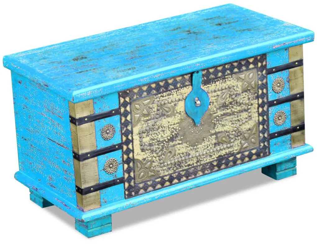 Arca de arrumos madeira de mangueira 80x40x45 cm, azul