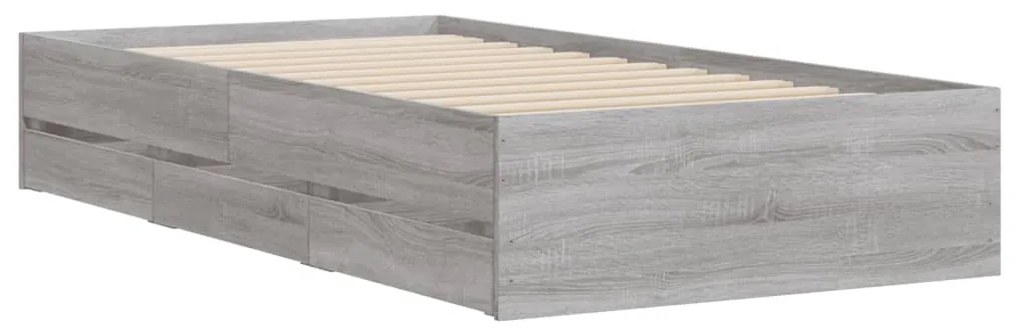 Estrutura de cama c/ gavetas derivados madeira cinza sonoma