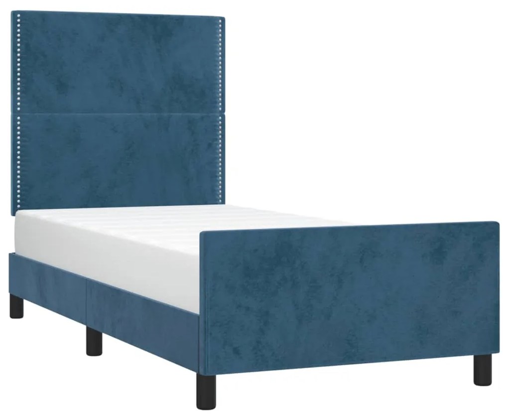 Estrutura de cama sem colchão 90x200 cm veludo azul-escuro