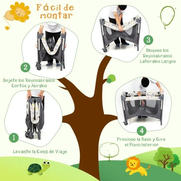 Parque Infantil bebés 3 em 1 Portátil com Trocador fraldas Centro de Actividades com Rodas e Travão 107 x 72 x 80,5 cm Cinzento Escuro