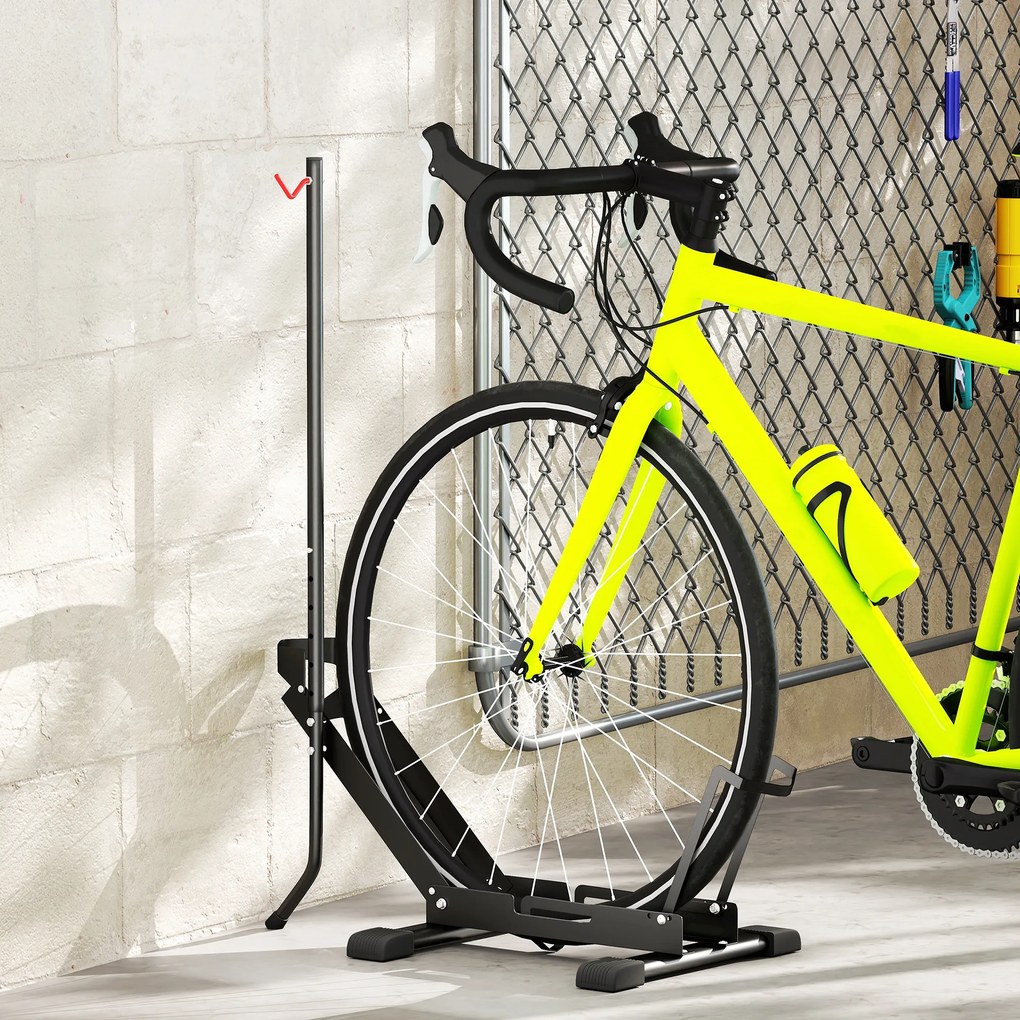 Suporte para bicicletas com altura ajustável, suporte de chão autônomo e dobrável para bicicletas de 20 a 29 polegadas, preto