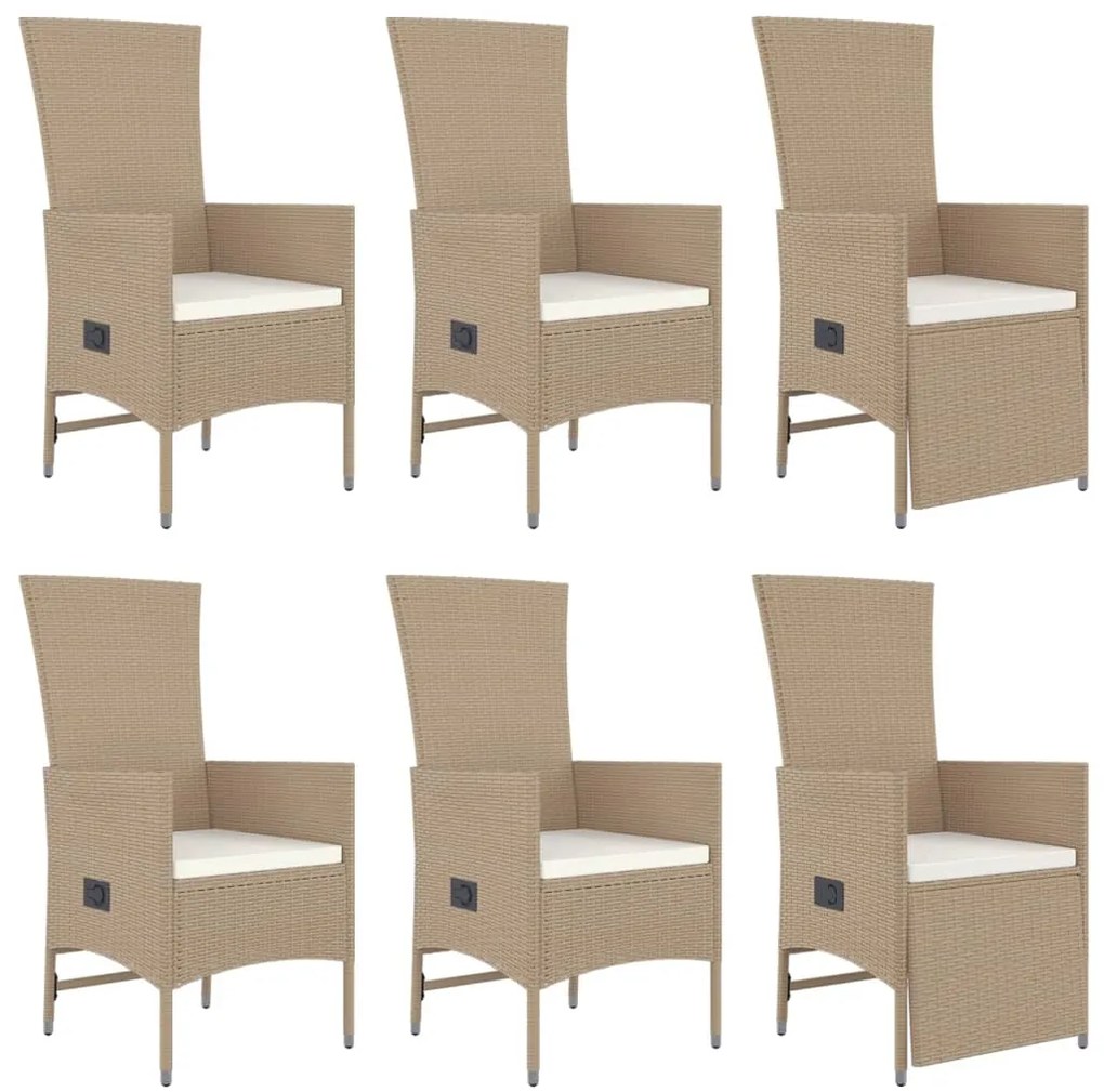 7 pcs conjunto de jantar p/ jardim com almofadões vime PE bege