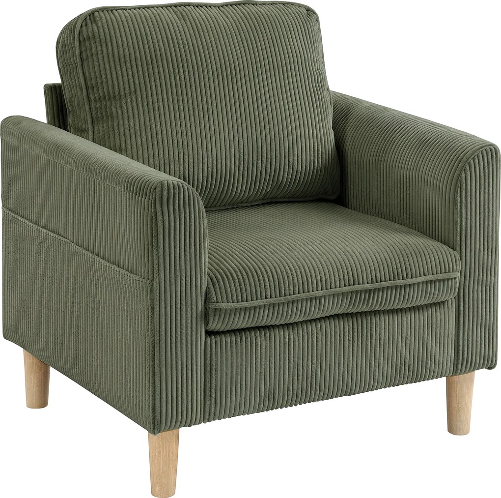 HOMCOM Poltrona de sala em veludo cotelê, poltrona 1 lugar estofada com assento largo e almofada com molas, 83x74x87cm, Verde | Aosom Portugal