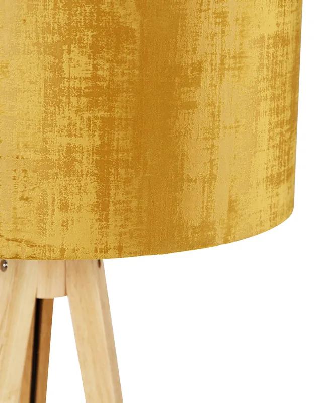 Candeeiro de pé madeira abajur dourado 50 cm - TRIPOD Classic Moderno