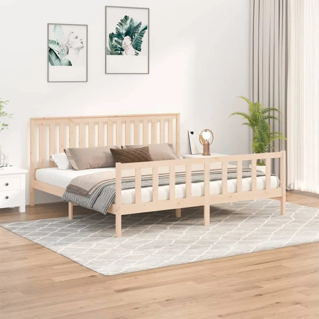 vidaXL Estrutura de cama king c/ cabeceira 180x200 cm pinho maciço