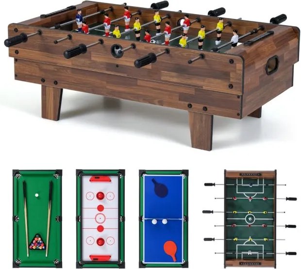 Mesa de jogos 4 em 1 81 x 43 x 30,5 cm com matraquilhos, bilhar, pingue-pongue e hóquei para crianças Café