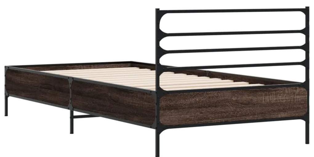 Estrutura de cama derivados de madeira/metal carvalho castanho