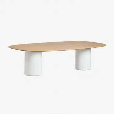 Mesa De Jantar Oval Em Mdf E Cimento Lysander Castanho Roble & 270 X 110 Cm & Branco Brilhante - Sklum