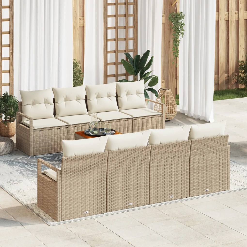 Conjunto de Sofás para Jardim vidaXL 9 Peças com Almofadas Bege em Rattan Poliéster Acácia