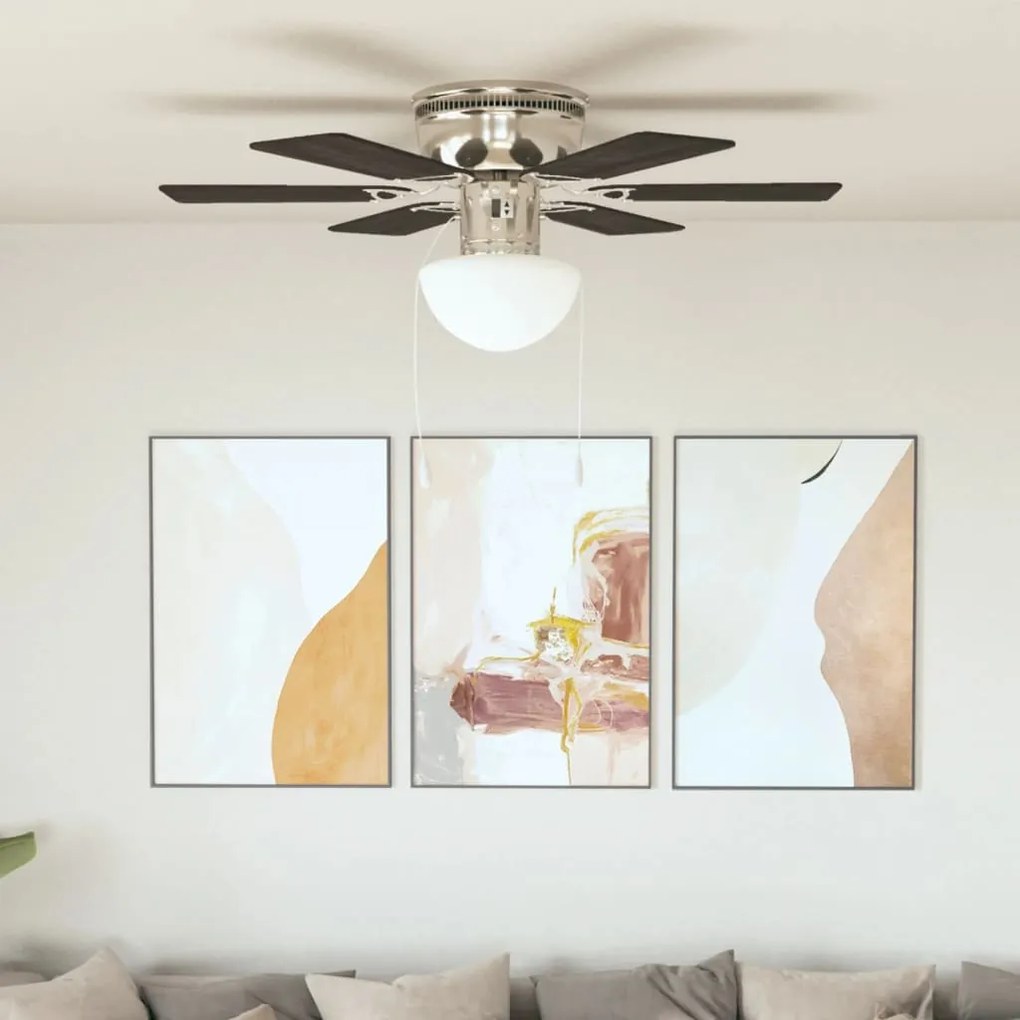 50537 vidaXL Ventoinha de teto com luz 82 cm castanho escuro