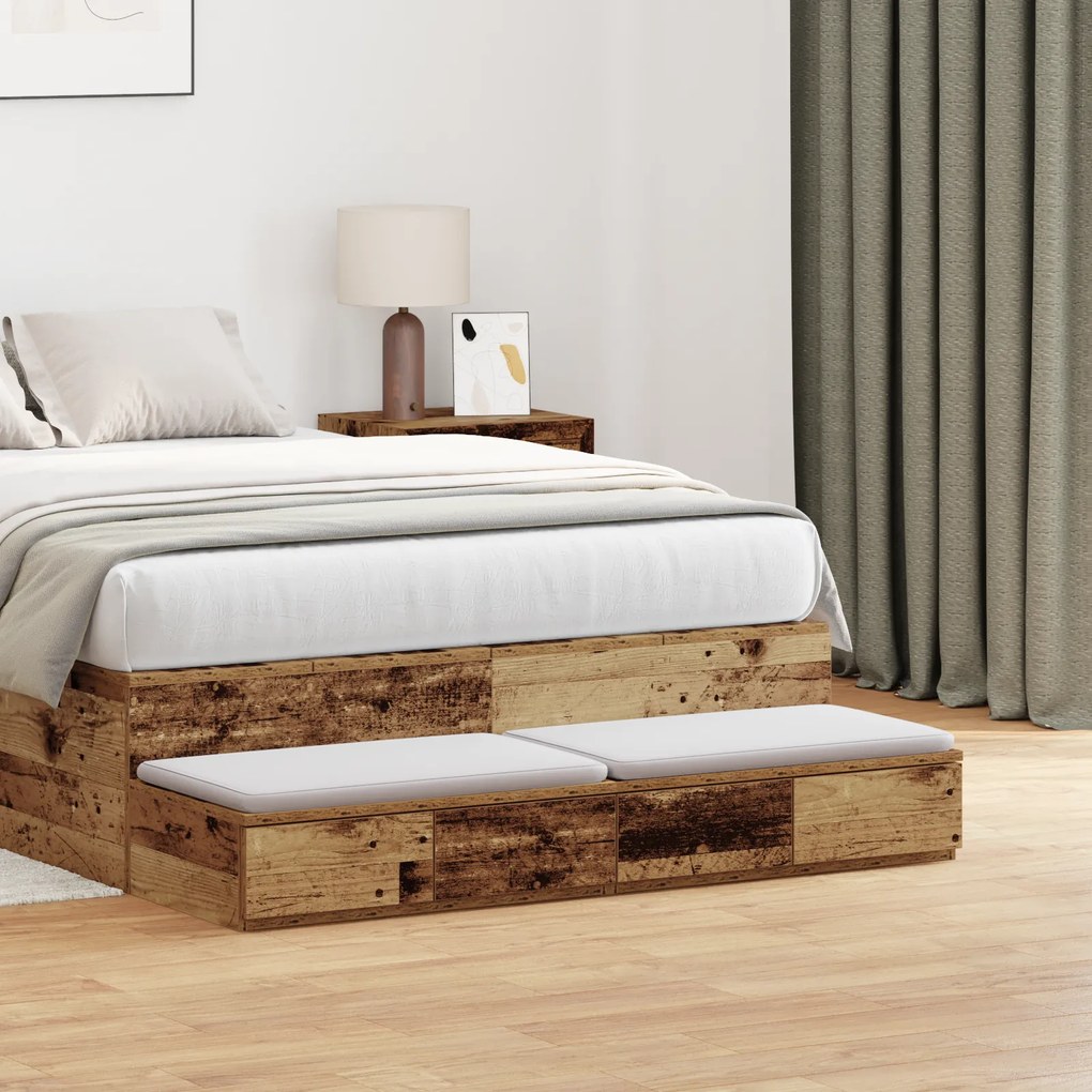 gavetas de cama vidaXL madeira antiga 120x36,5x16,5 cm madeira engenheirada