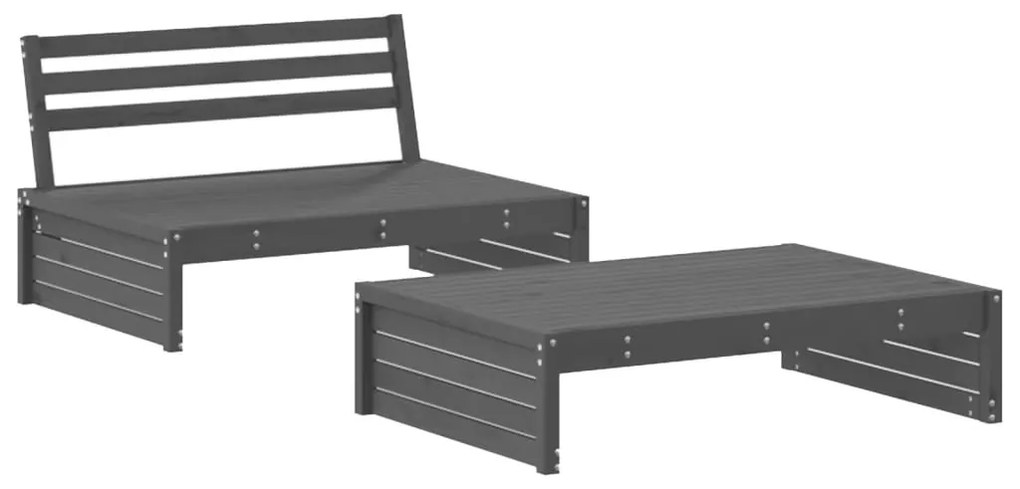 2 pcs conjunto lounge jardim c/ almofadões madeira maciça cinza