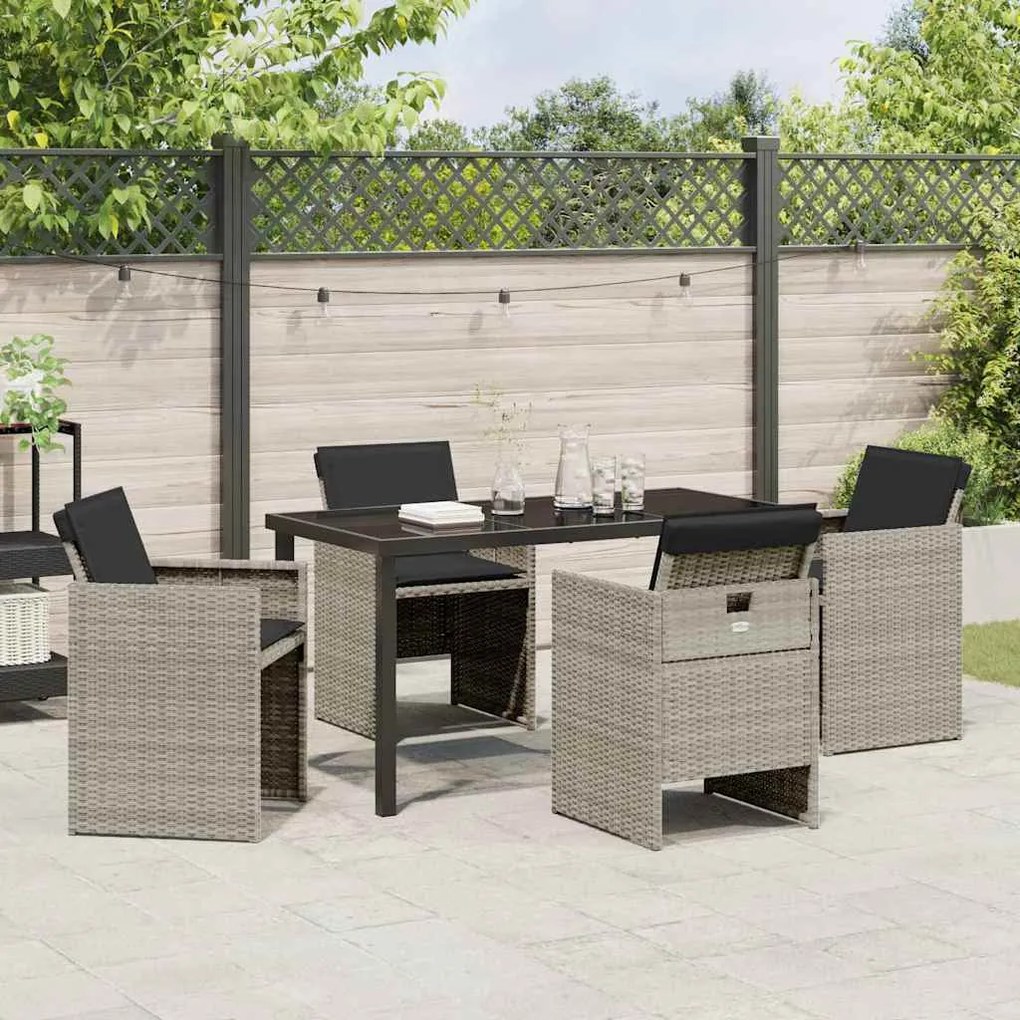 Conjunto de Jantar de Jardim com 5 peças e almofadas cinza claro em po