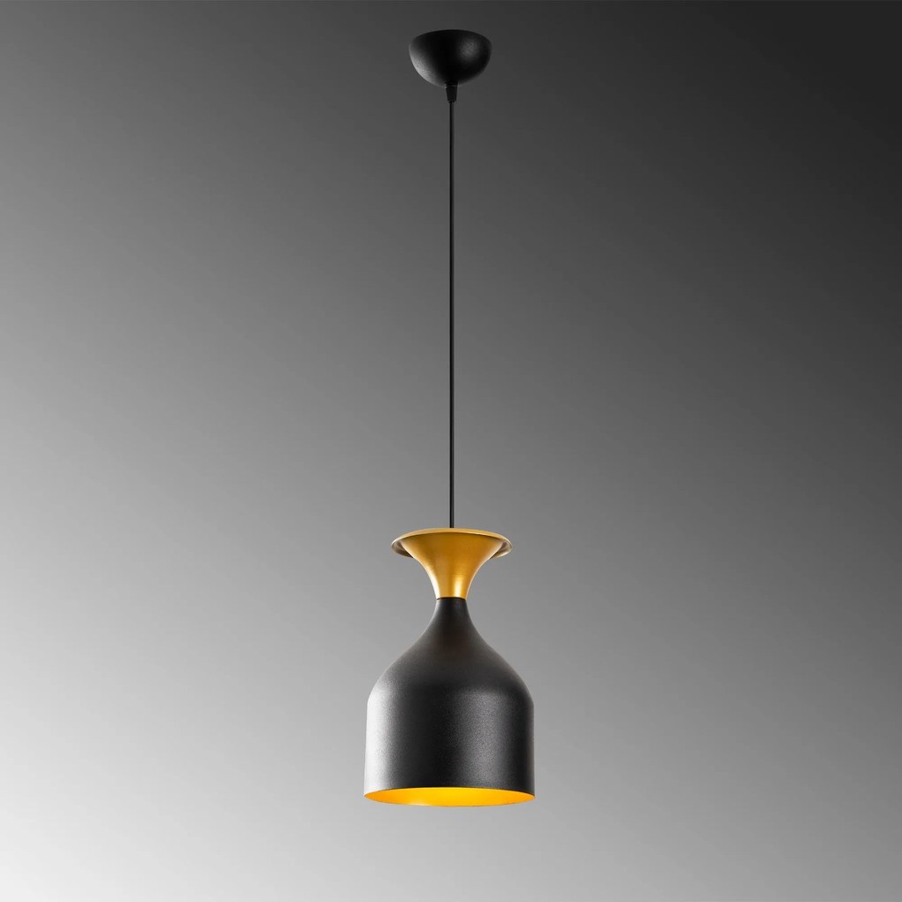 Candeeiro de Teto Sivani – Preto e Dourado – Diâmetro 17 cm, Altura 11