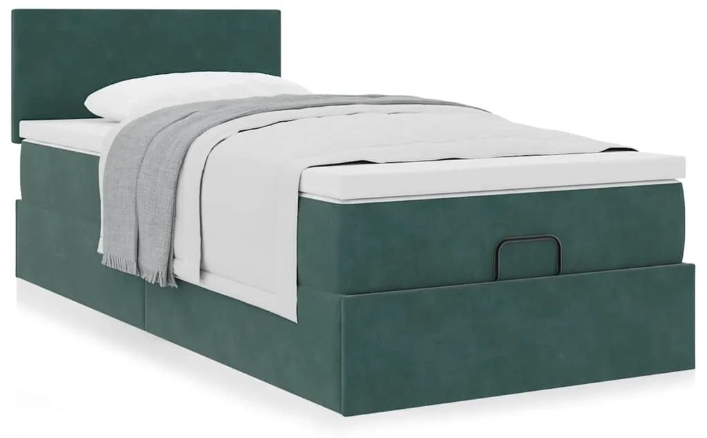 Estrutura de cama otomana colchão 90x200 cm veludo verde escuro