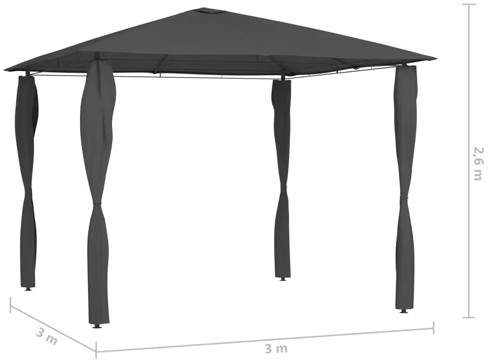 Gazebo 3x3x2,6 m com capas para postes 160 g/m² antracite