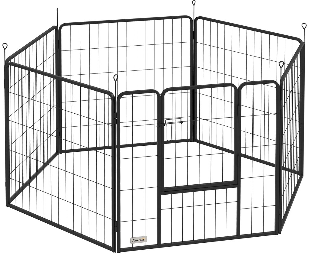 PawHut Parque para Cães 6 Painéis de 80 cm de Altura Cercas para Cães de Aço Dobrável com Porta para Interior e Exterior Preto | Aosom Portugal