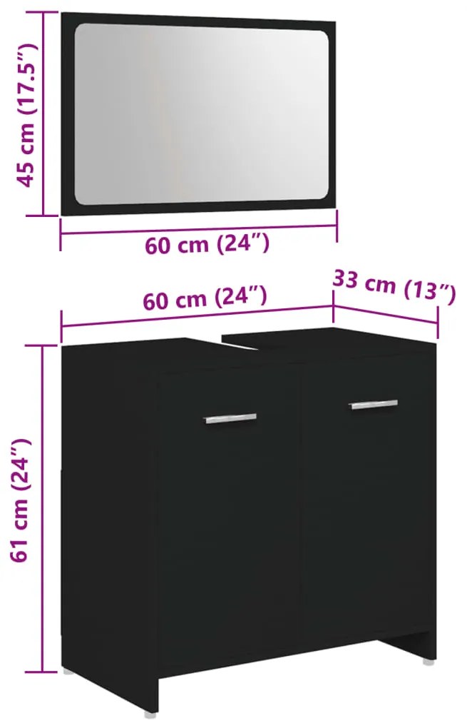 3 pcs conjunto de móveis de casa de banho contraplacado preto