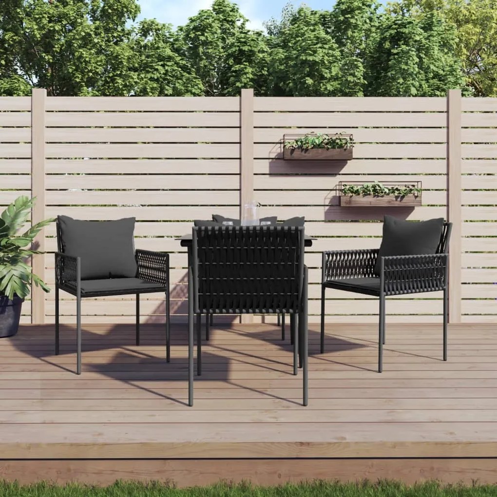 vidaXL 5 pcs conjunto de jantar p/ jardim c/ almofadões vime PE e aço