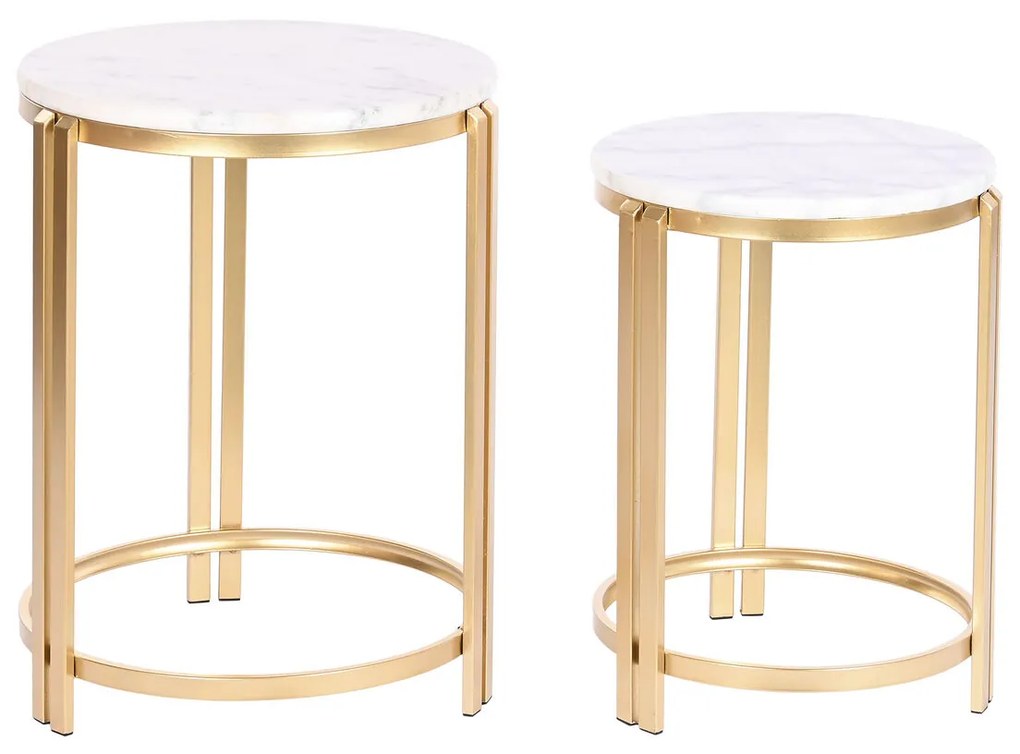 Conjunto de 2 Mesas Dkd Home Decor Dourado Metal Branco Mármore 40 X 40 X 55 cm