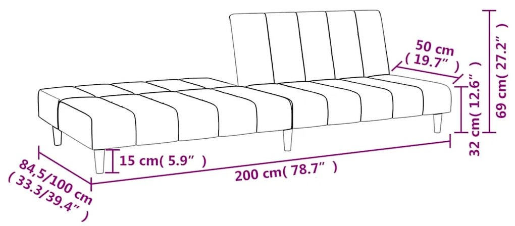 Sofá-cama de 2 lugares veludo rosa