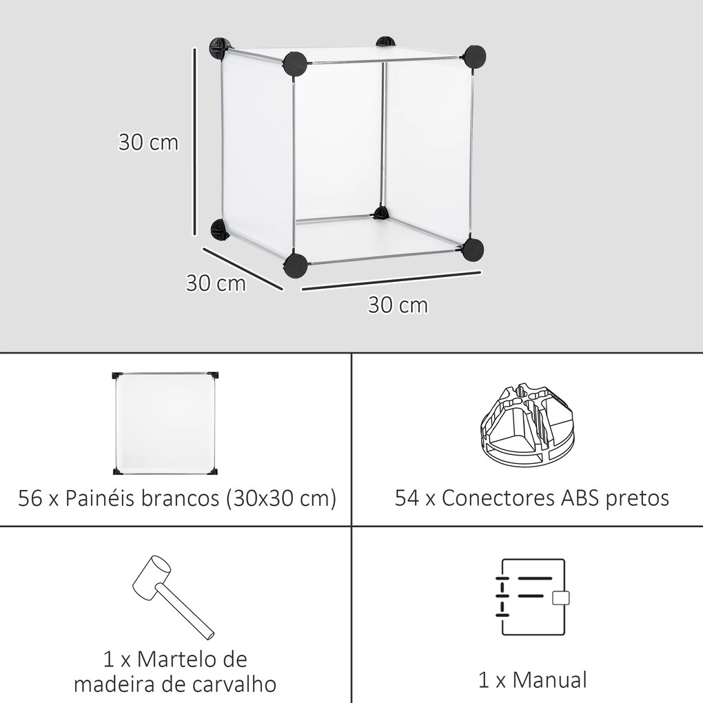 Armário Modular de Plástico Organizador de Sapatos com 16 Cubos de 30x30x30cm para Entrada Corredor 125x32x125 cm Transparente