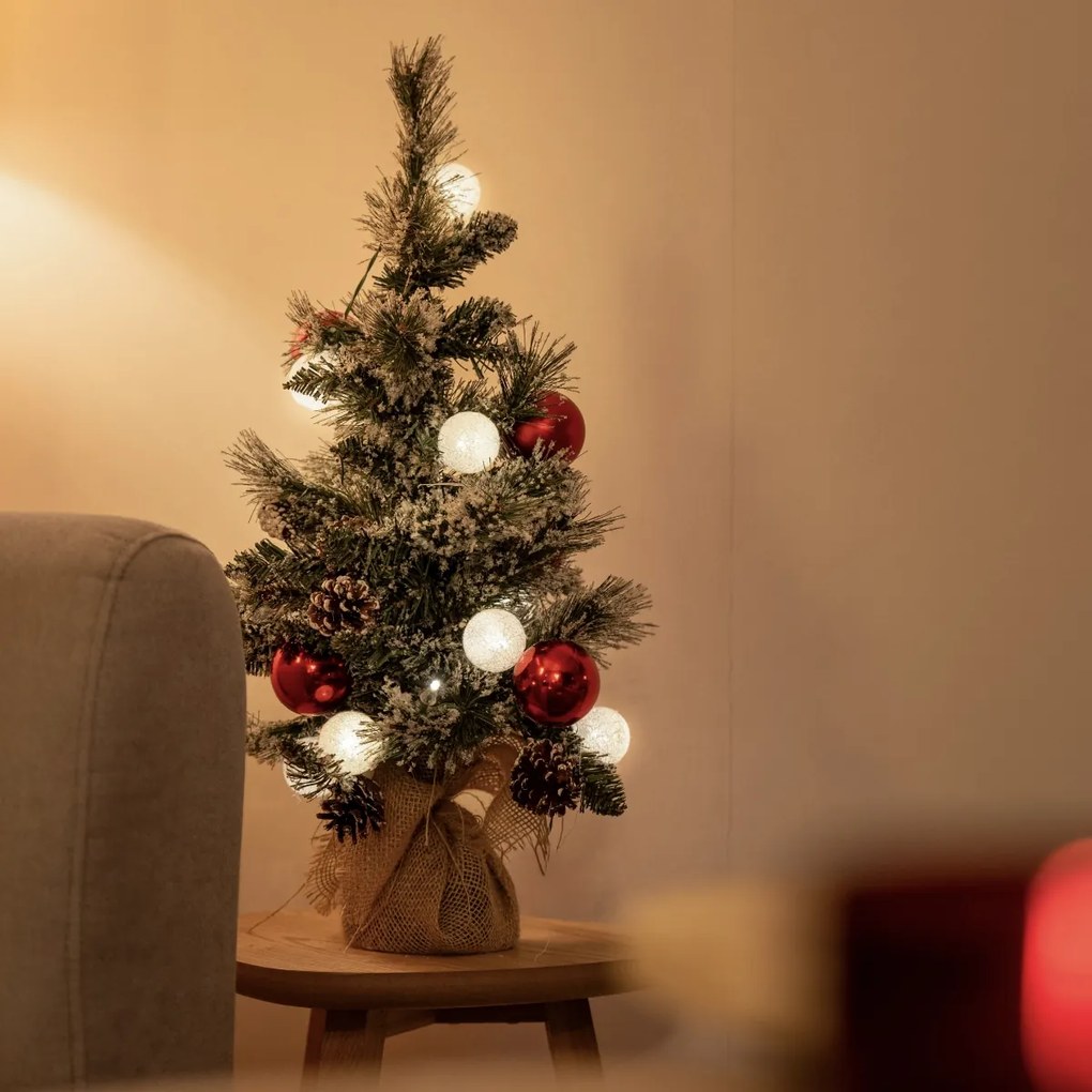 Árvore de Natal branca com vermelho 60cm incl. LED com temporizador - Jack