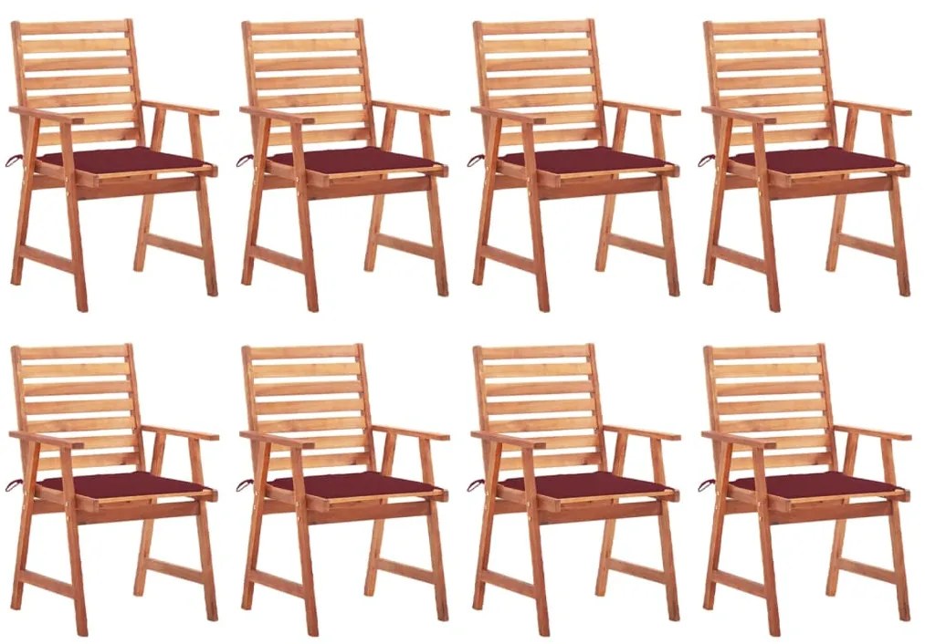 vidaXL Cadeiras de jantar p/ jardim 8 pcs c/ almofadões acácia maciça