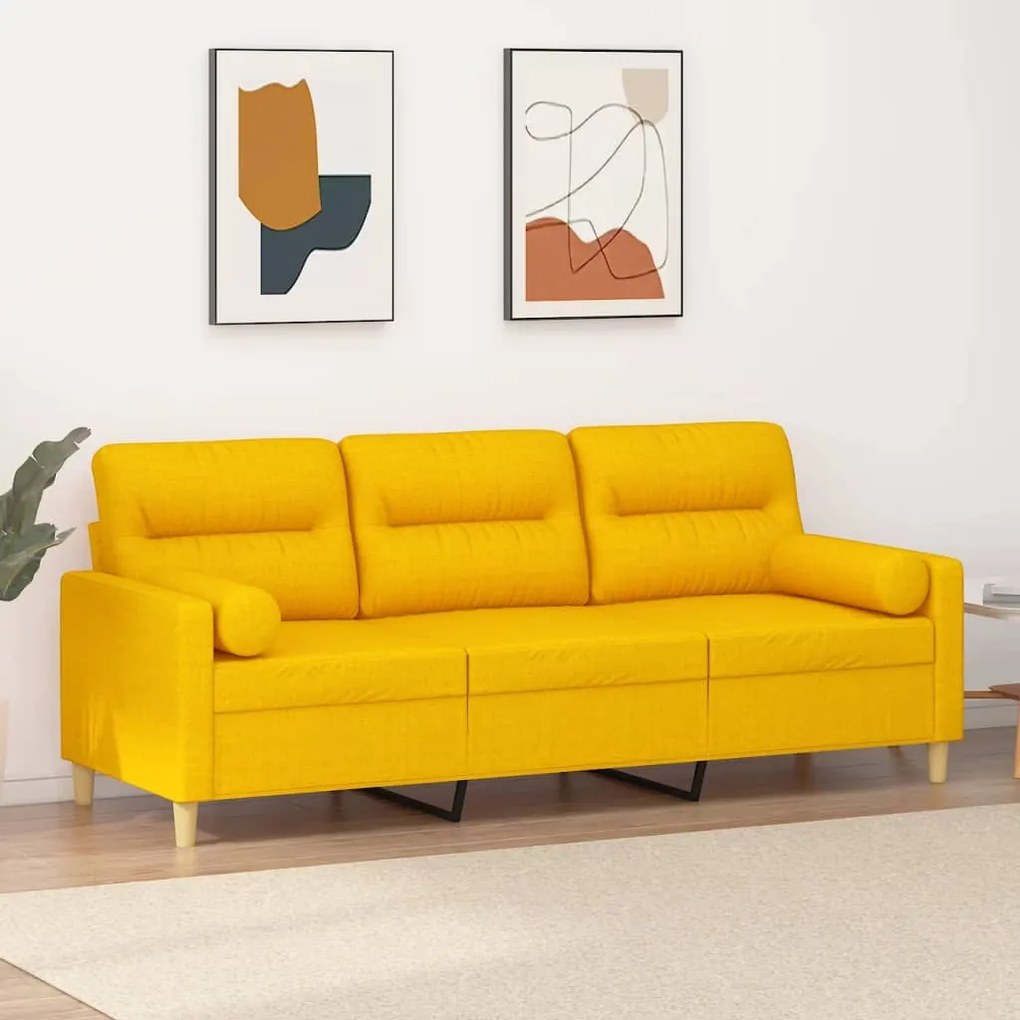vidaXL Sofá 3 lug. c/ almofadas/almofadões 180 cm tecido amarelo-claro