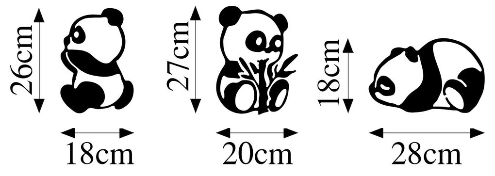 Acessório Decorativo de Parede Pandas – Preto – 18 x 26 cm, 20 x 27 cm