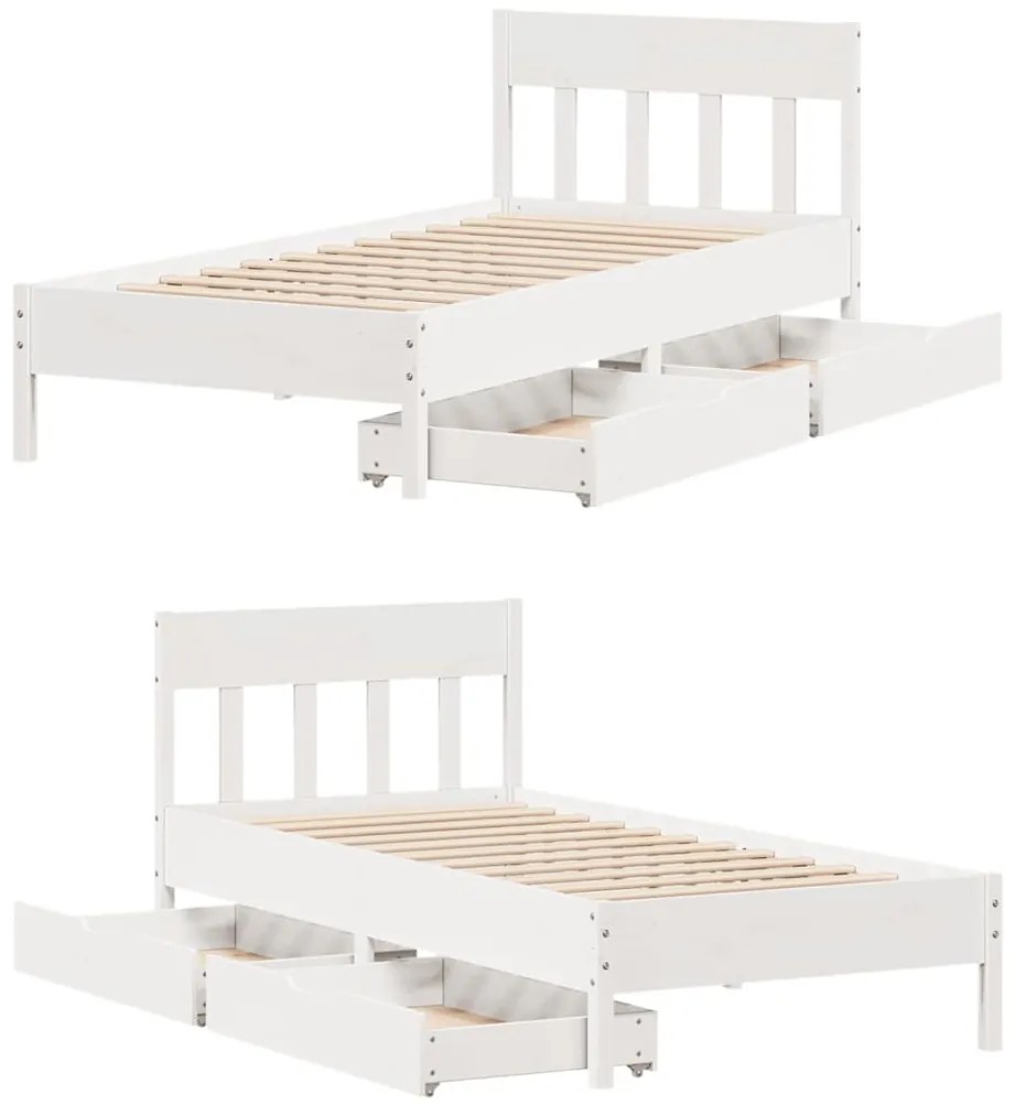 Cama sem colchão 90x190 cm madeira de pinho maciça branco