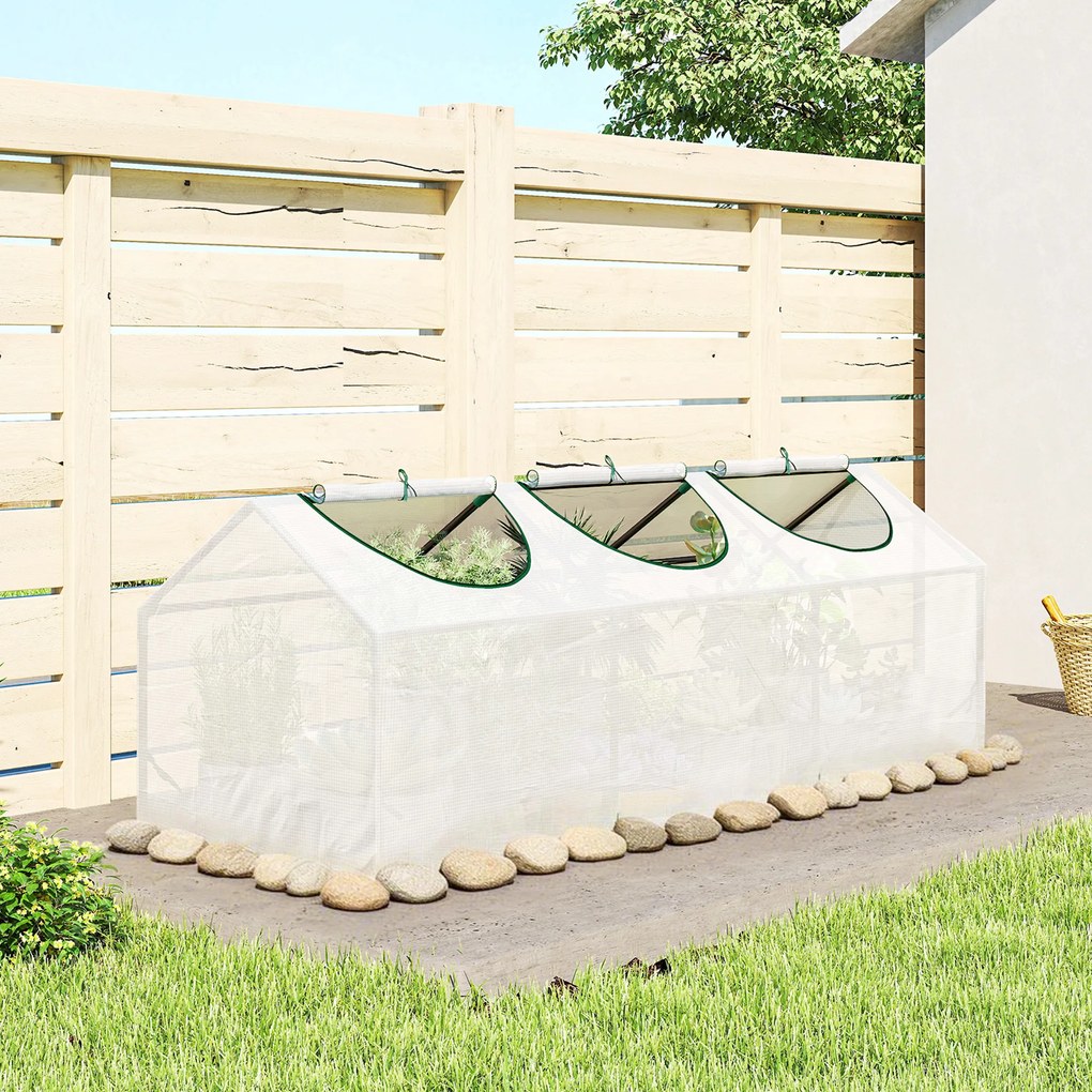 Estufa de jardim mini com 3 janelas enroláveis 180 x 60 x 60 cm, cobertura em PE de alta densidade 140 g/m², branca