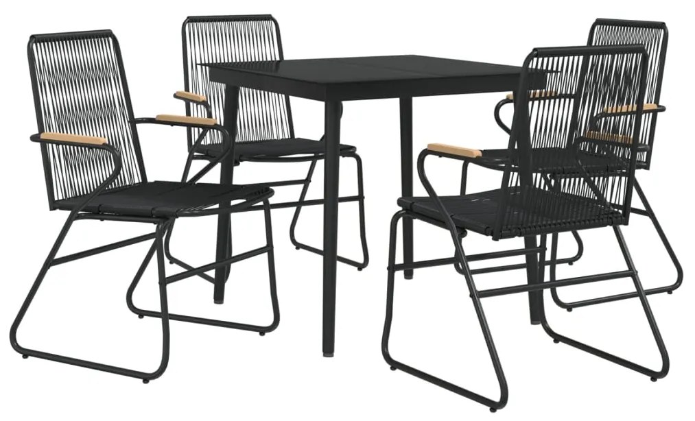 Conjunto de jantar para jardim 5 pcs vime PVC preto