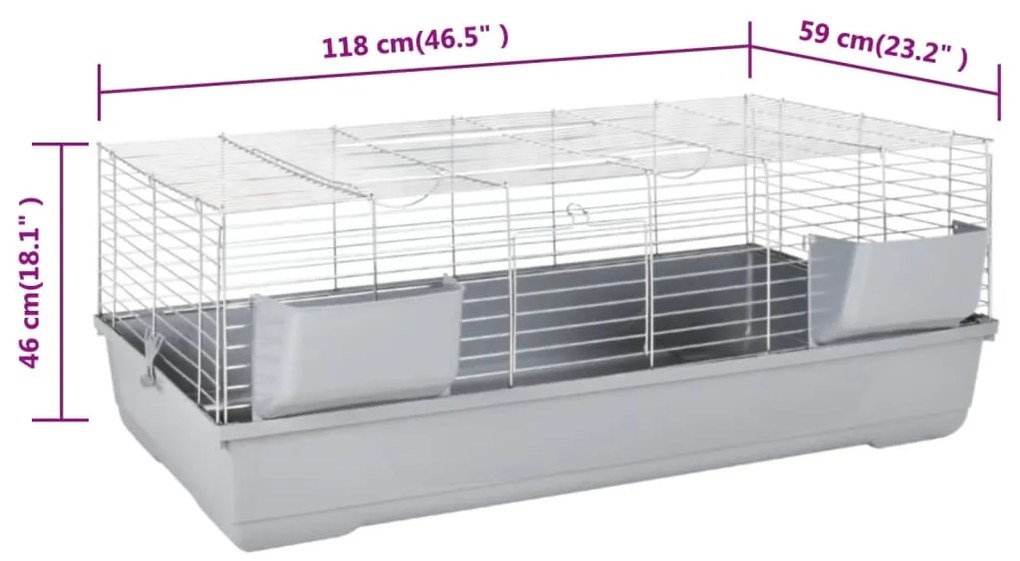 Gaiola pequena p/ animais 118x59x46cm polipropileno/metal cinza