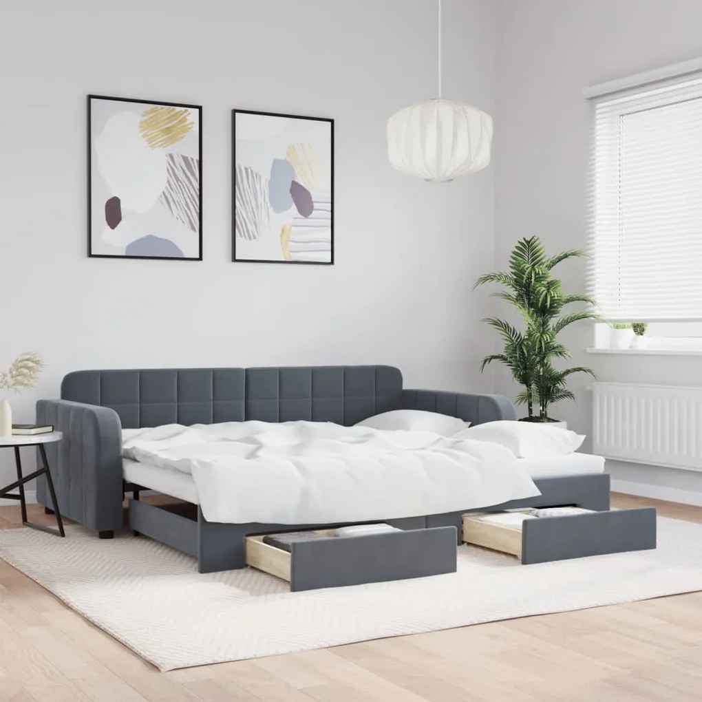 vidaXL Sofá-cama c/ gavetão e gavetas 90x190 cm veludo cinzento-escuro
