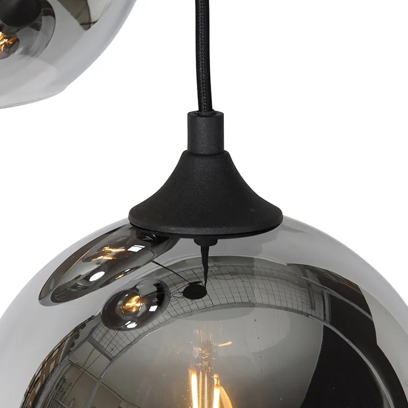 Candeeiro suspenso Art Deco preto com vidro fumê 3 luzes - Wallace Art Deco