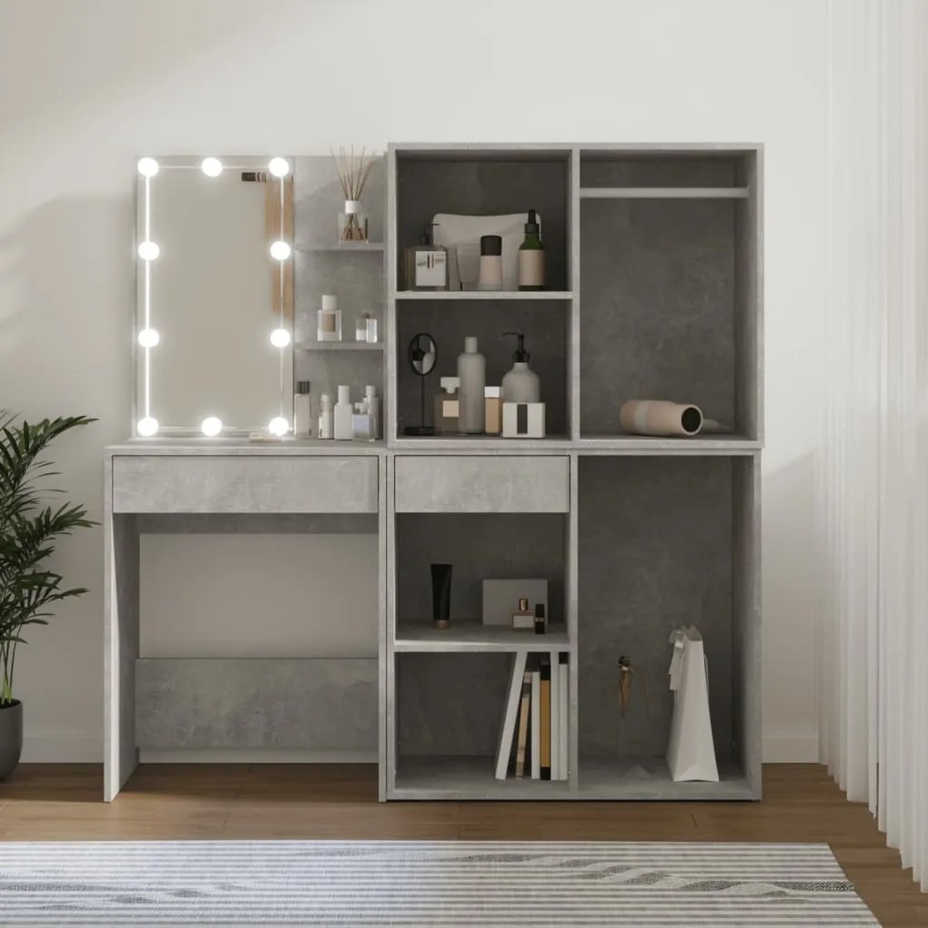 vidaXL Toucador 2 armários/luzes LED derivado madeira cinzento cimento