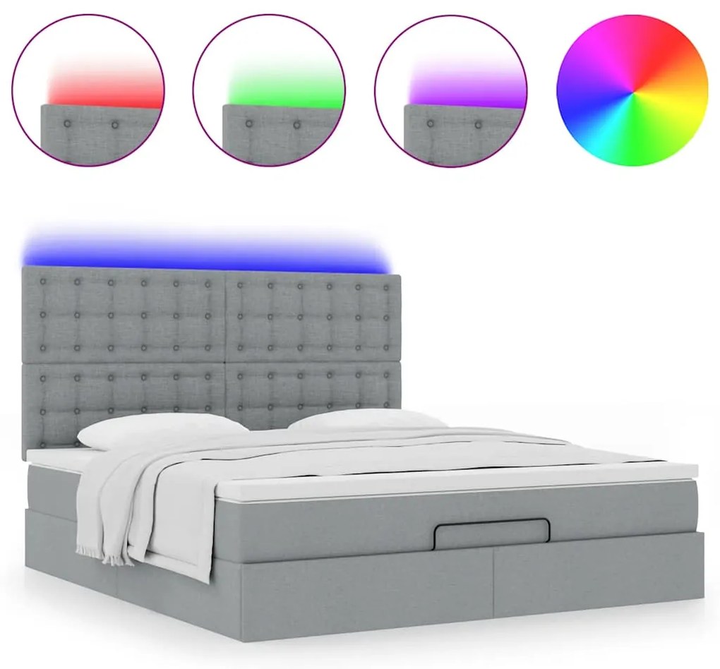 Estrutura de cama otomana com colchão 180x200 cm cinzento claro
