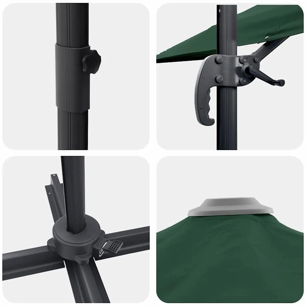 Guarda-Sol Cantilever Roma Verde 352x251x260 cm em Alumínio
