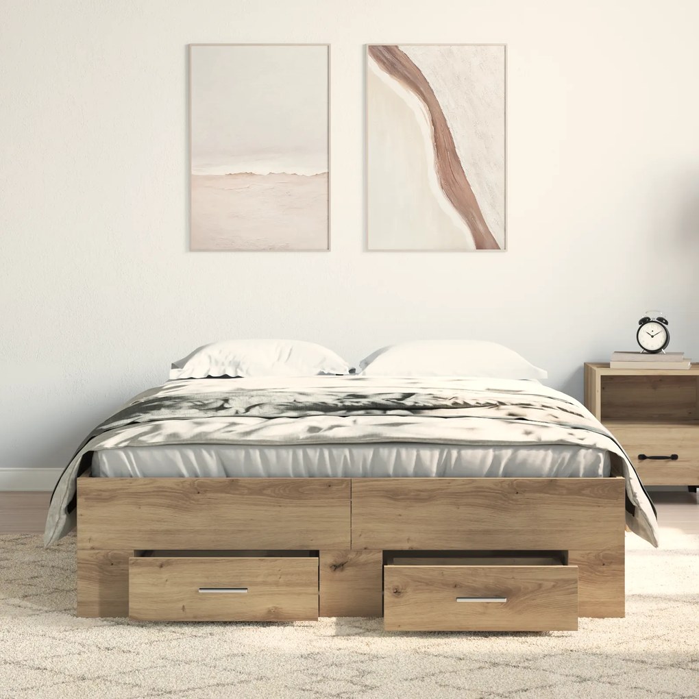Cama com Gavetas vidaXL Carvalho Artisan 120x190 cm Madeira de engenha
