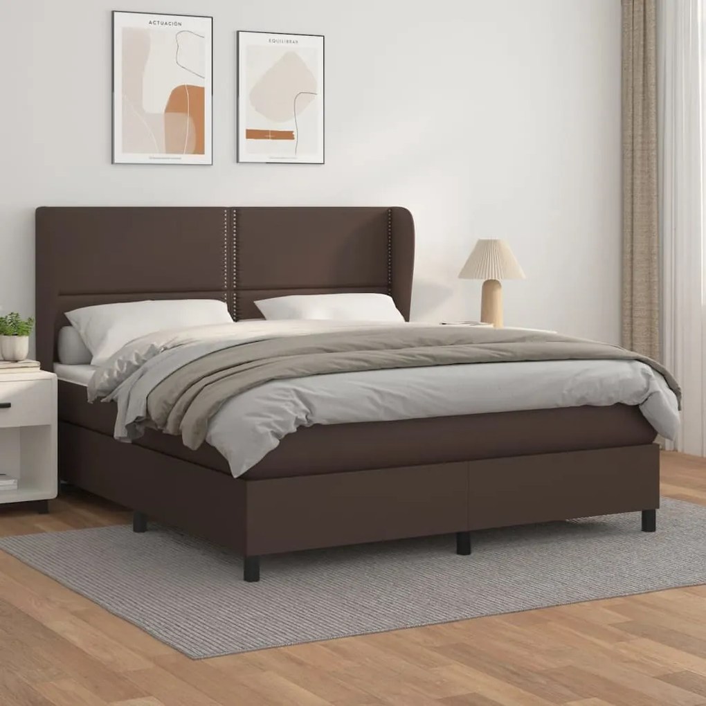 vidaXL Cama com molas/colchão 180x200 cm couro artificial castanho