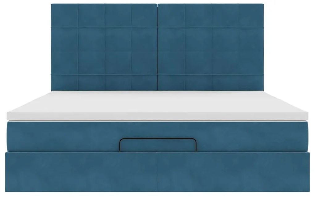 Estrutura de cama otomana com colchão azul escuro veludo