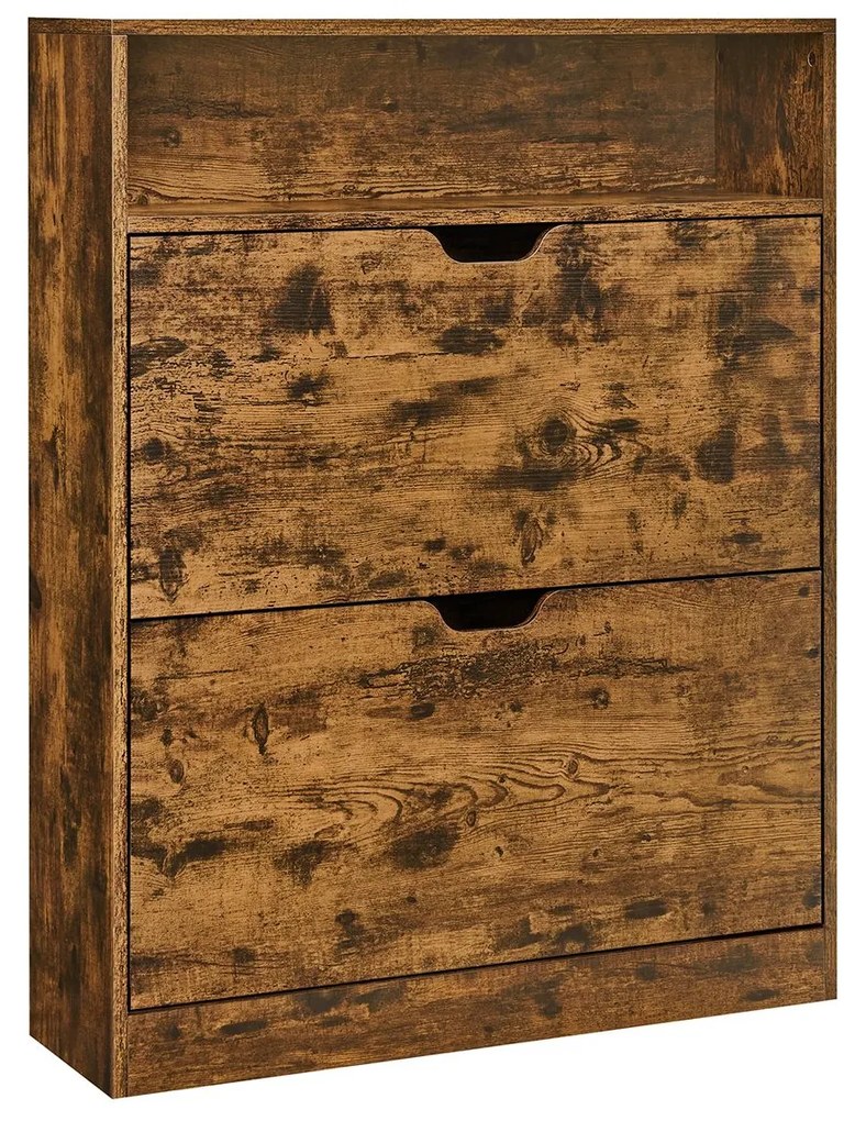 Sapateira VASAGLE com 2 portas basculantes, sapateira de 3 níveis, com 1 compartimento aberto, divisória ajustável e removível, para 11 a 16 pares de sapatos, para entrada estreita, 24 x 80 x 102 cm, marrom rústico LBC048B01